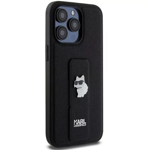 KARL LAGERFELD tok iPhone 13 Pro Max KLHCP13XGSACHPK (Gripstand Saffiano choupette PIN) fekete