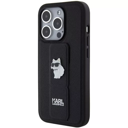 KARL LAGERFELD tok iPhone 14 Pro Max KLHCP14XGSACHPK (Gripstand Saffiano choupette PIN) fekete