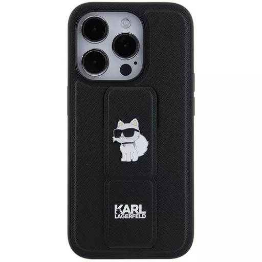 KARL LAGERFELD tok iPhone 14 Pro Max KLHCP14XGSACHPK (Gripstand Saffiano choupette PIN) fekete
