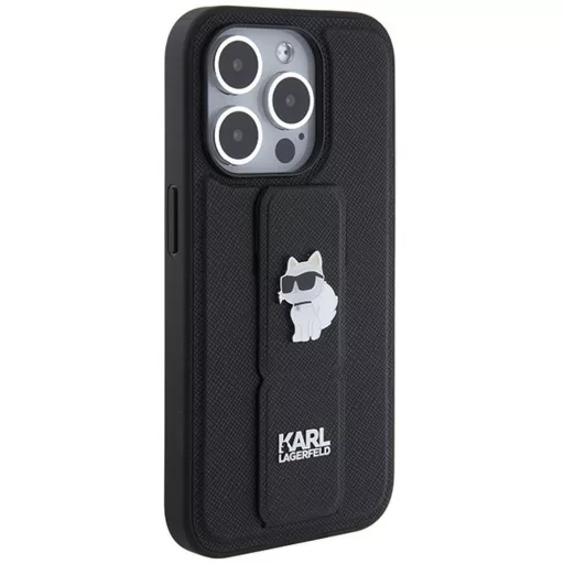 KARL LAGERFELD tok iPhone 14 Pro Max KLHCP14XGSACHPK (Gripstand Saffiano choupette PIN) fekete