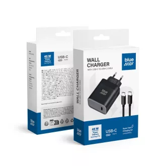   Blue Star hálózati töltő USB-C QC4.0 PD 3A 45W + USB-C – USB-C kábel TFB-TC-45WPD fekete