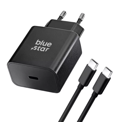 Blue Star hálózati töltő USB-C QC4.0 PD 3A 25W + USB-C – USB-C kábel TFB-TC-25WPD fekete