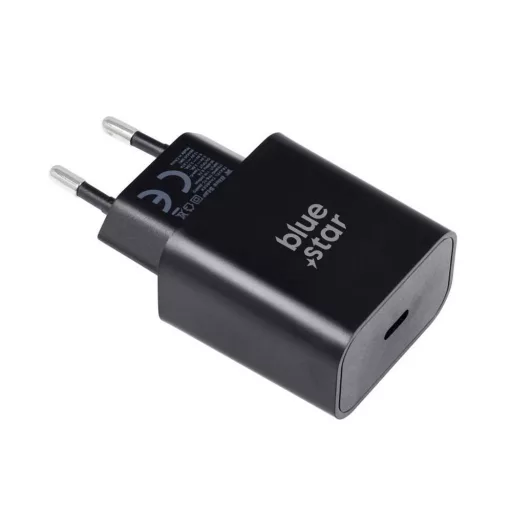 Blue Star hálózati töltő USB-C QC4.0 PD 3A 25W + USB-C – USB-C kábel TFB-TC-25WPD fekete