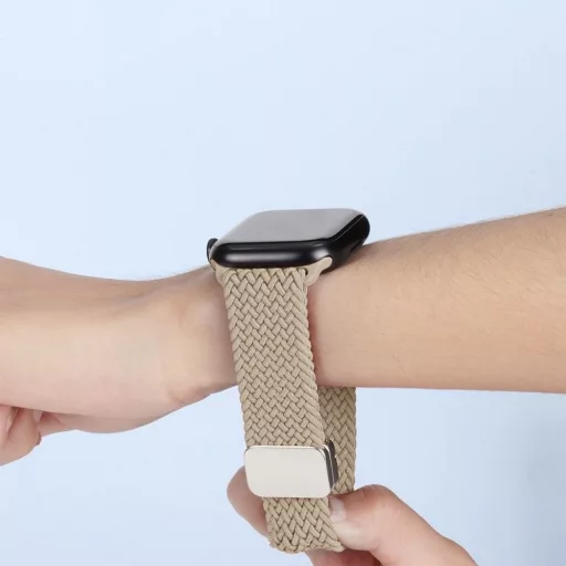 DUX DUCIS MIXTURE PRO rugalmas fonott szíj Apple Watch 38 / 40 / 41 mm világos bézs