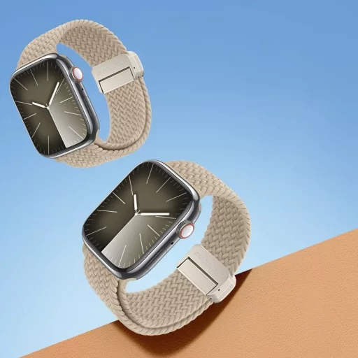DUX DUCIS MIXTURE PRO rugalmas fonott szíj Apple Watch 42 / 44 / 45 / 49 mm bézs