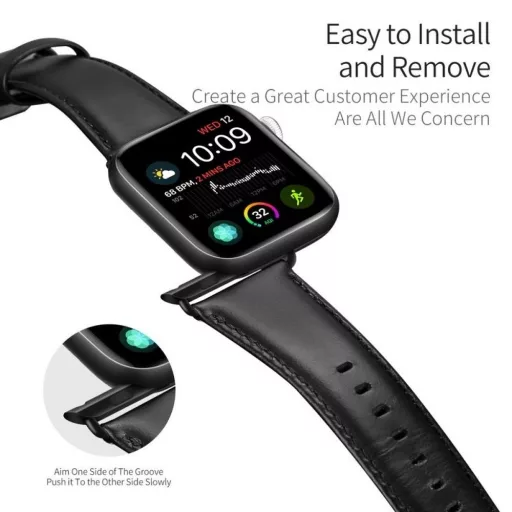 DUX DUCIS YA valódi bőr szíj Apple Watch 38 / 40 / 41 mm fekete