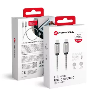   Forcell F-Energy USB-C – USB-C töltőkábel Metal C239 QC4.0 PD 5A 100W E-Mark 1 m ezüst