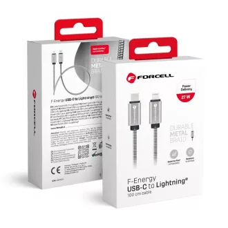   Forcell F-Energy USB-C – Lightning töltőkábel Metal C238 PD 3A 27W 1 m ezüst
