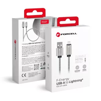  Forcell F-Energy USB-A – Lightning töltőkábel Metal C236 2,4A 12W 1 m ezüst