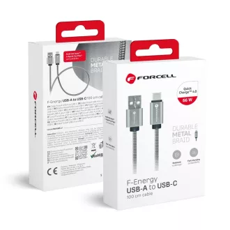   Forcell F-Energy USB-A – USB-C töltőkábel QC3.0 Metal C234 66W 1 m ezüst