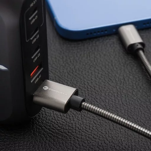 Forcell F-Energy USB-A – USB-C töltőkábel QC3.0 Metal C234 66W 1 m ezüst