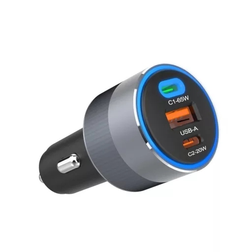 Forcell F-Energy autós töltő Alu 2×USB-C + USB-A QC4.0 PD SFC2.0 3A 85W szürke