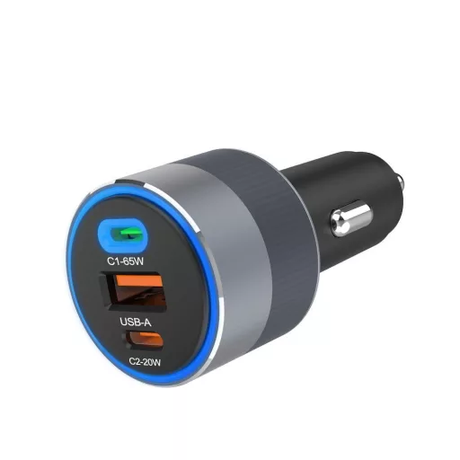Forcell F-Energy autós töltő Alu 2×USB-C + USB-A QC4.0 PD SFC2.0 3A 85W szürke