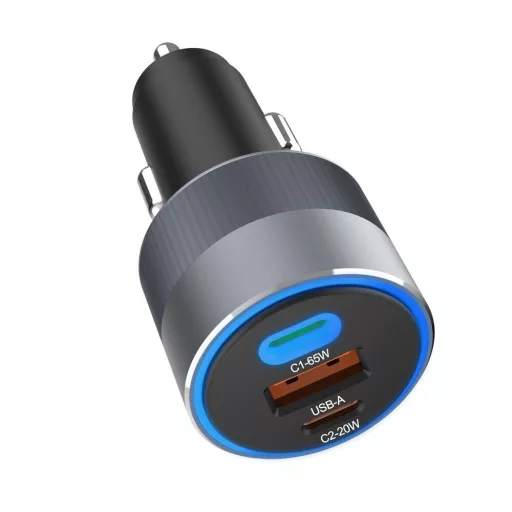 Forcell F-Energy autós töltő Alu 2×USB-C + USB-A QC4.0 PD SFC2.0 3A 85W szürke