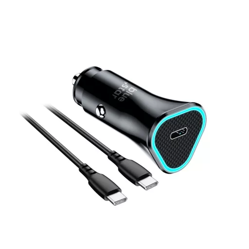 Blue Star autós töltő USB-C QC3.0 PD AFC 3A 20W + USB-C – USB-C kábel fekete