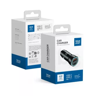   Blue Star autós töltő USB-C + USB-A QC3.0 PD AFC PPS 3A 25W fekete