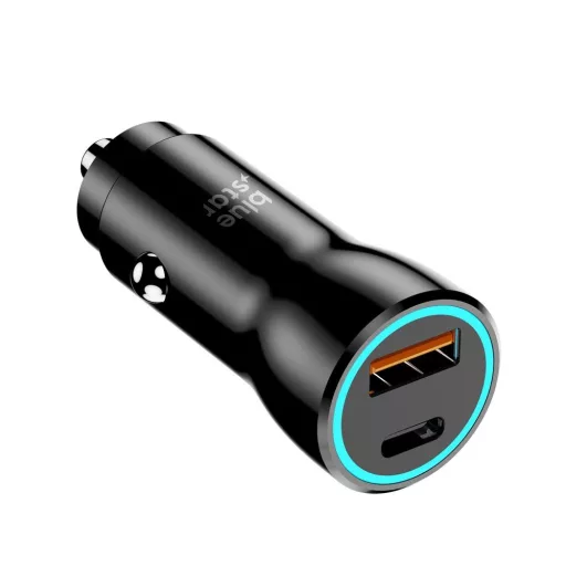 Blue Star autós töltő USB-C + USB-A QC3.0 PD AFC PPS 3A 25W fekete