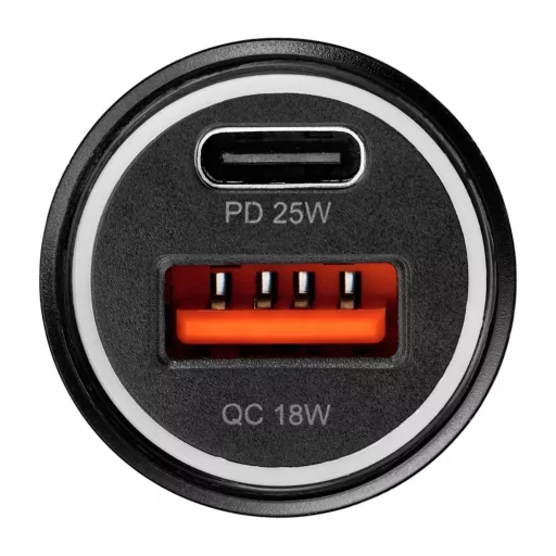 Blue Star autós töltő USB-C + USB-A QC3.0 PD AFC PPS 3A 25W + USB-C – USB-C kábel fekete