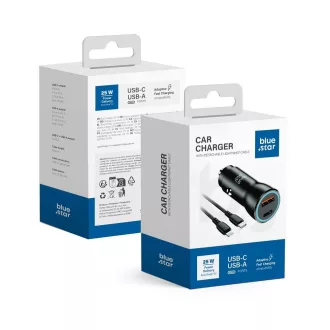   Blue Star autós töltő USB-C + USB-A QC3.0 PD AFC PPS 3A 25W + USB-C – Lightning kábel fekete