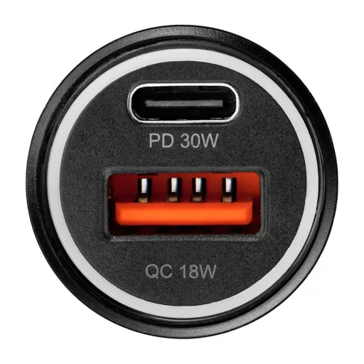 Blue Star autós töltő USB-C + USB-A QC3.0 PD AFC PPS 3A 30W + USB-C – USB-C kábel fekete