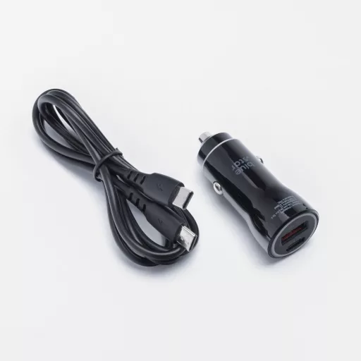 Blue Star autós töltő USB-C + USB-A QC3.0 PD AFC PPS 3A 30W + USB-C – USB-C kábel fekete