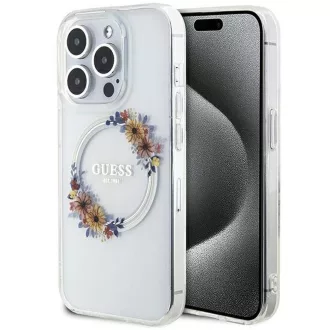   GUESS tok iPhone 15 Pro MagSafe kompatibilis GUHMP15LHFWFCT (Flowers Wreath) átlátszó