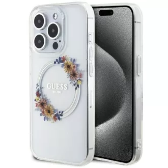   GUESS tok iPhone 15 Pro Max Magsafe kompatibilis GUHMP15XHFWFCT (Flowers Wreath) átlátszó