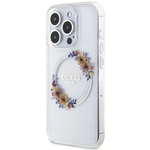 GUESS tok iPhone 15 Pro Max Magsafe kompatibilis GUHMP15XHFWFCT (Flowers Wreath) átlátszó