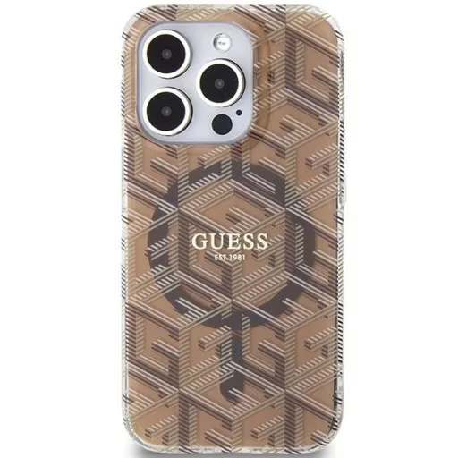 GUESS tok iPhone 15 Pro Magsafe kompatibilis GUHMP15LHGCUSTGW (IML GCUBE) barna