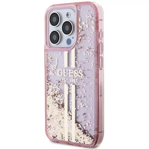 GUESS tok iPhone 15 Pro GUHCP15LLFCSEGP (Liquid Glitter arany Stripes) rózsaszín