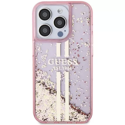 GUESS tok iPhone 15 Pro GUHCP15LLFCSEGP (Liquid Glitter arany Stripes) rózsaszín