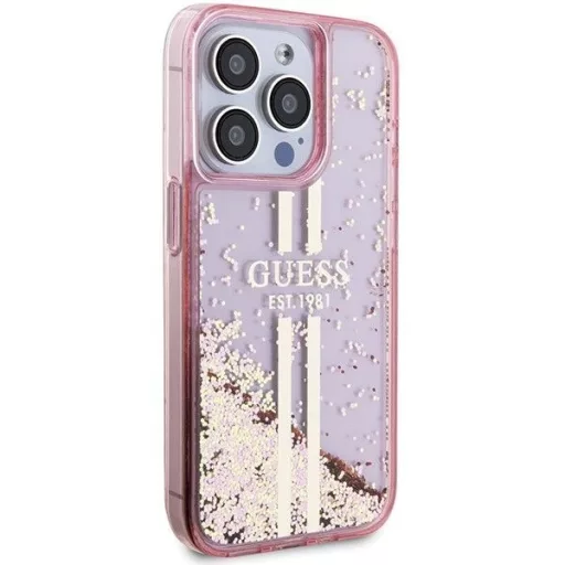 GUESS tok iPhone 15 Pro GUHCP15LLFCSEGP (Liquid Glitter arany Stripes) rózsaszín