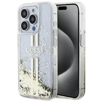   GUESS tok iPhone 15 Pro GUHCP15LLFCSEGT (Liquid Glitter arany Stripes) átlátszó