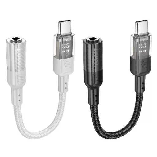 USB-C – 3,5 mm jack AUX adapter Hoco 0,15 m LS37 átlátszó fekete