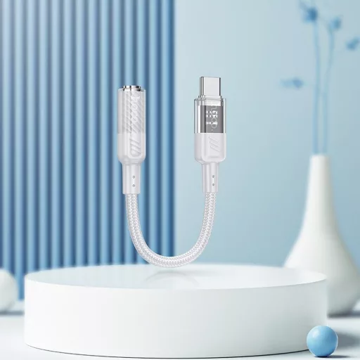 USB-C – 3,5 mm jack AUX adapter Hoco 0,15 m LS37 átlátszó szürke
