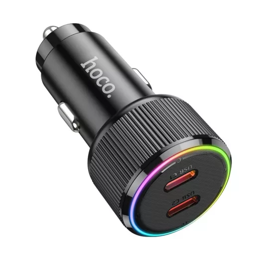 Hoco autós töltő 2×USB-C QC PD 50W NZ14B fekete
