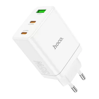  Hoco hálózati töltő 2×USB-C + USB-A QC3.0 PD 3A 35W N33 fehér
