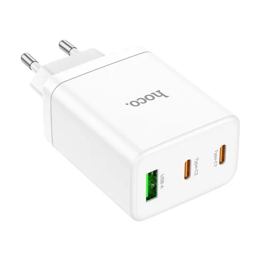 Hoco hálózati töltő 2×USB-C + USB-A QC3.0 PD 3A 35W N33 fehér