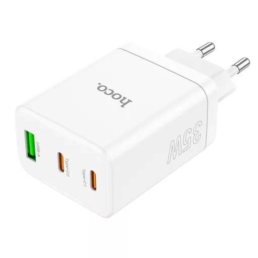 Hoco hálózati töltő 2×USB-C + USB-A QC3.0 PD 3A 35W N33 fehér
