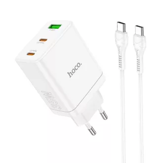   Hoco hálózati töltő 2×USB-C + USB-A QC3.0 PD 3A 35W + USB-C – USB-C kábel N33 fehér