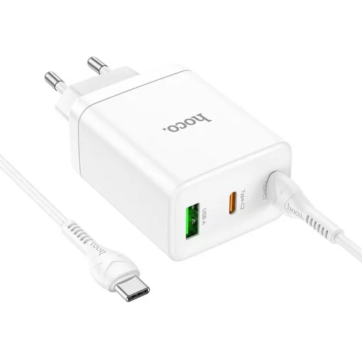 Hoco hálózati töltő 2×USB-C + USB-A QC3.0 PD 3A 35W + USB-C – USB-C kábel N33 fehér