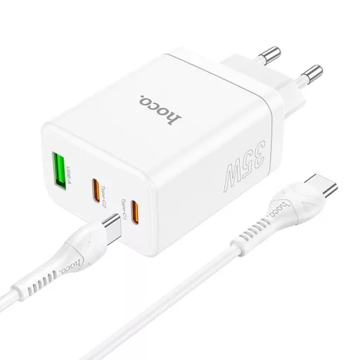 Hoco hálózati töltő 2×USB-C + USB-A QC3.0 PD 3A 35W + USB-C – USB-C kábel N33 fehér