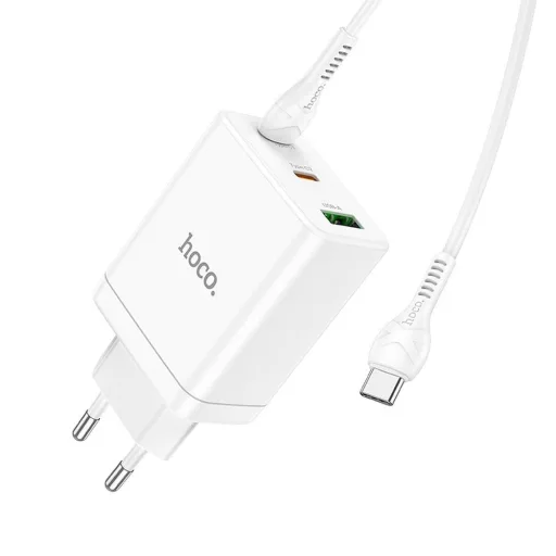 Hoco hálózati töltő 2×USB-C + USB-A QC3.0 PD 3A 35W + USB-C – USB-C kábel N33 fehér
