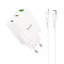 Hoco hálózati töltő 2×USB-C + USB-A QC3.0 PD 3A 35W + USB-C – Lightning kábel N33 fehér