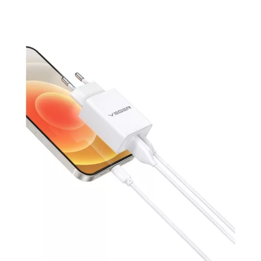 VEGER hálózati töltő USB-A + Type-C PD QC3.0 3A 30W VLS302U fehér