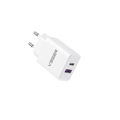 VEGER hálózati töltő USB-A + Type-C PD QC3.0 3A 30W VLS302U fehér