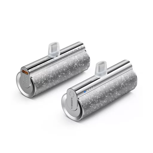 Veger powerbank PlugOn (W0573P) PD QC3.0 2,4A 12W 5000 mAh beépített Lightning csatlakozóval ezüst