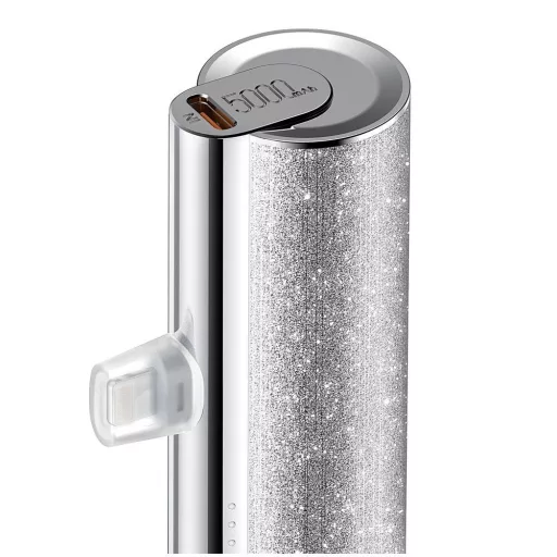 Veger powerbank PlugOn (W0573P) PD QC3.0 2,4A 12W 5000 mAh beépített Lightning csatlakozóval ezüst