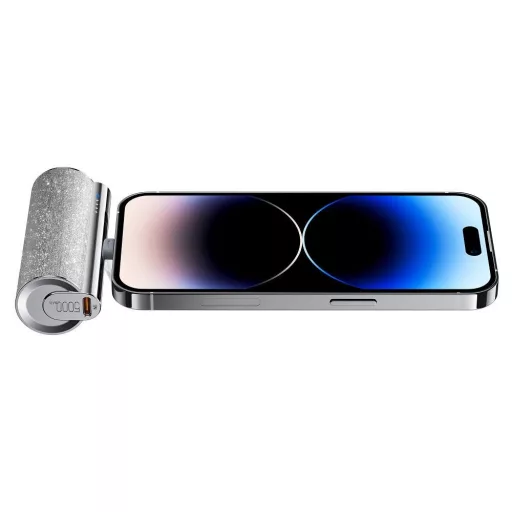 Veger powerbank PlugOn (W0573P) PD QC3.0 2,4A 12W 5000 mAh beépített Lightning csatlakozóval ezüst