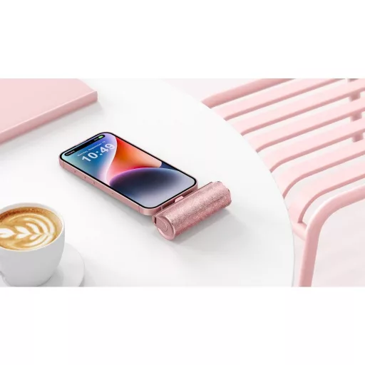 Veger powerbank PlugOn (W0573) PD QC3.0 2,4A 12W 5000 mAh beépített USB-C csatlakozóval rózsaszín